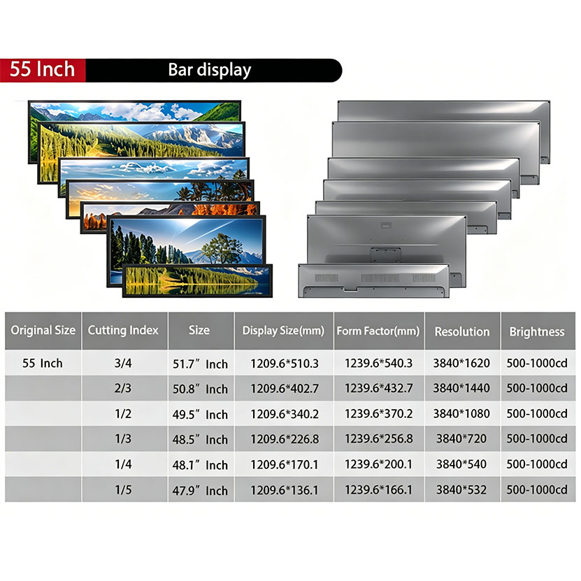 55-Inch Outdoor High-Brightness Bar LCD for OEM Integration
