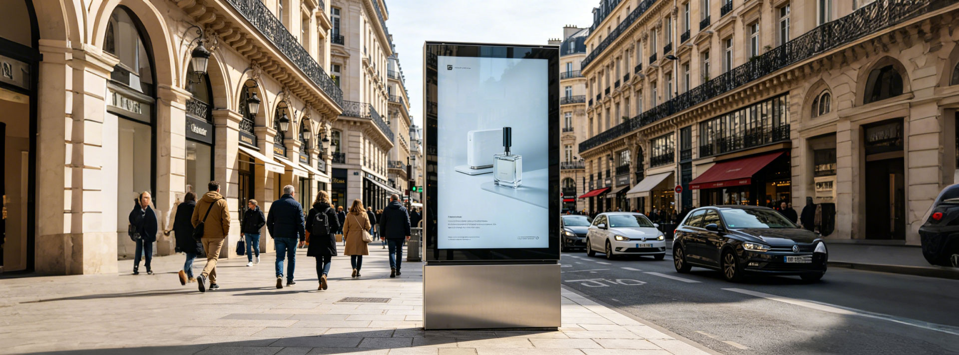 43-Inch Outdoor Sunlight-Readable LCD Screen - Application for Commercial Advertising on the Streets of Paris.