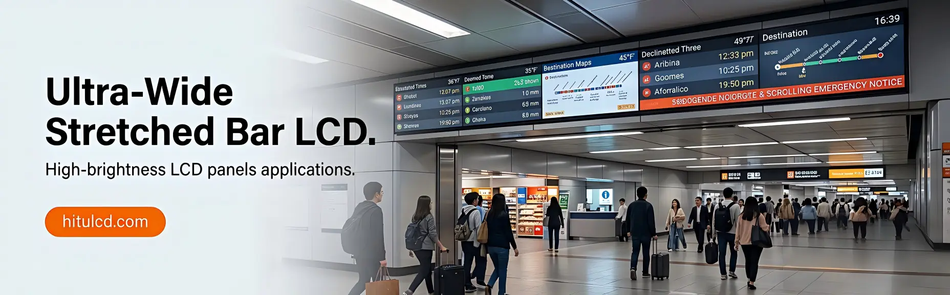 Ultra-wide stretched bar LCD screen for subway passenger information system